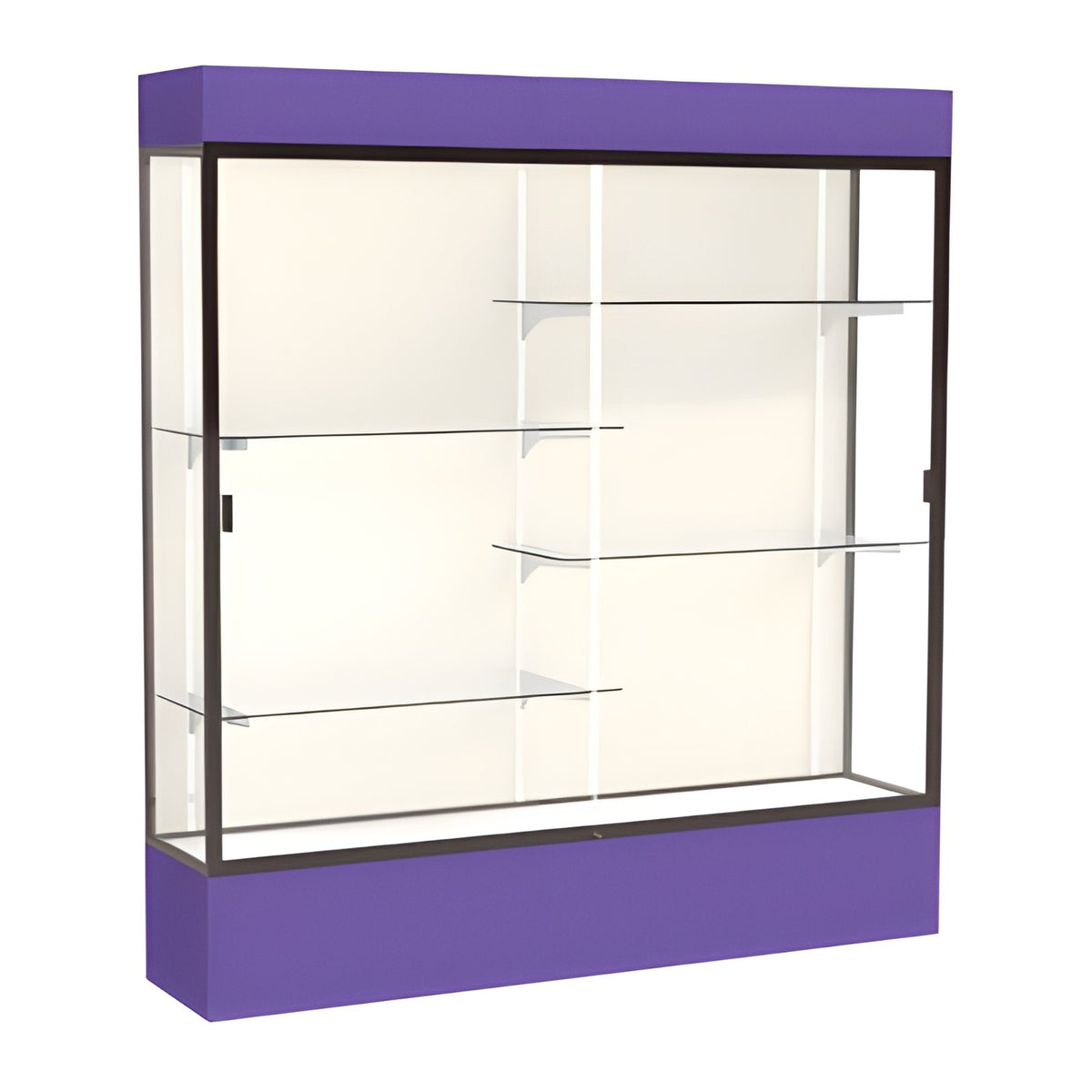 Spirit Purple Display Case (Lighted), Plaque Fabric Back w/ Dark Bronze aluminum frame finish, 80"H x 72"W x 16"D
