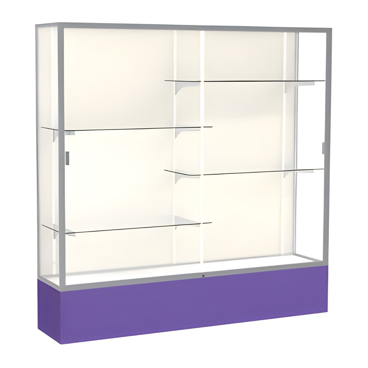 Spirit Purple Display Case (Unighted), Plaque Fabric Back w/ Satin Natural aluminum frame finish, 72"H x 72"W x 16"D