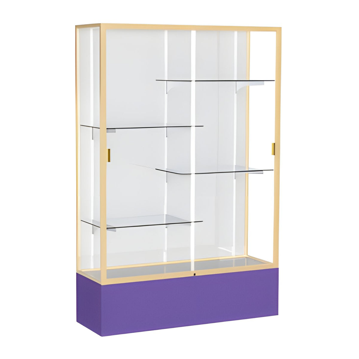 Spirit Purple Display Case (Unighted), White Laminate Back w/ Champagne aluminum frame finish, 72"H x 48"W x 16"D