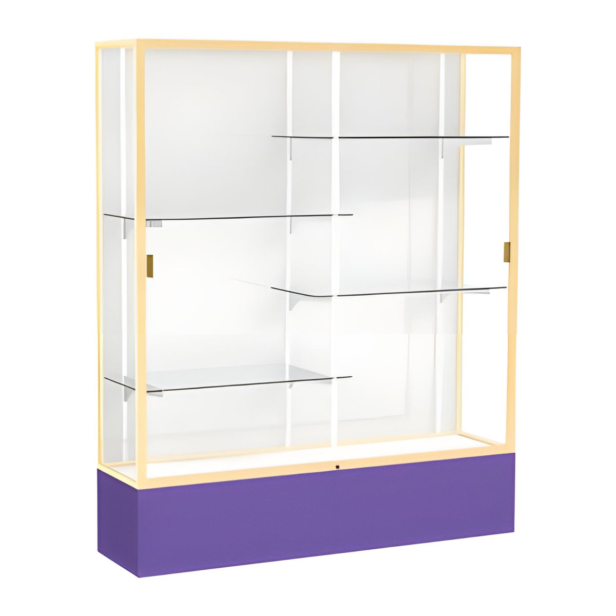 Spirit Purple Display Case (Unighted), White Laminate Back w/ Champagne aluminum frame finish, 72"H x 60"W x 16"D