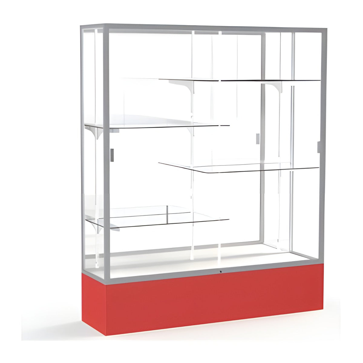 Spirit Red Display Case (Unighted), Mirror Back w/ Satin Natural aluminum frame finish, 72"H x 60"W x 16"D