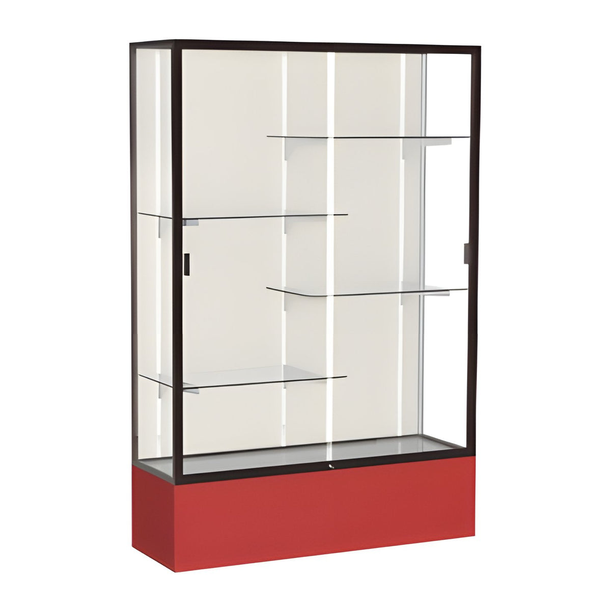 Spirit Red Display Case (Unighted), Plaque Fabric Back w/ Dark Bronze aluminum frame finish, 72"H x 48"W x 16"D