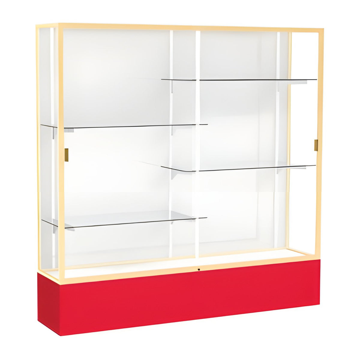 Spirit Red Display Case (Unighted), White Laminate Back w/ Champagne aluminum frame finish, 72"H x 72"W x 16"D