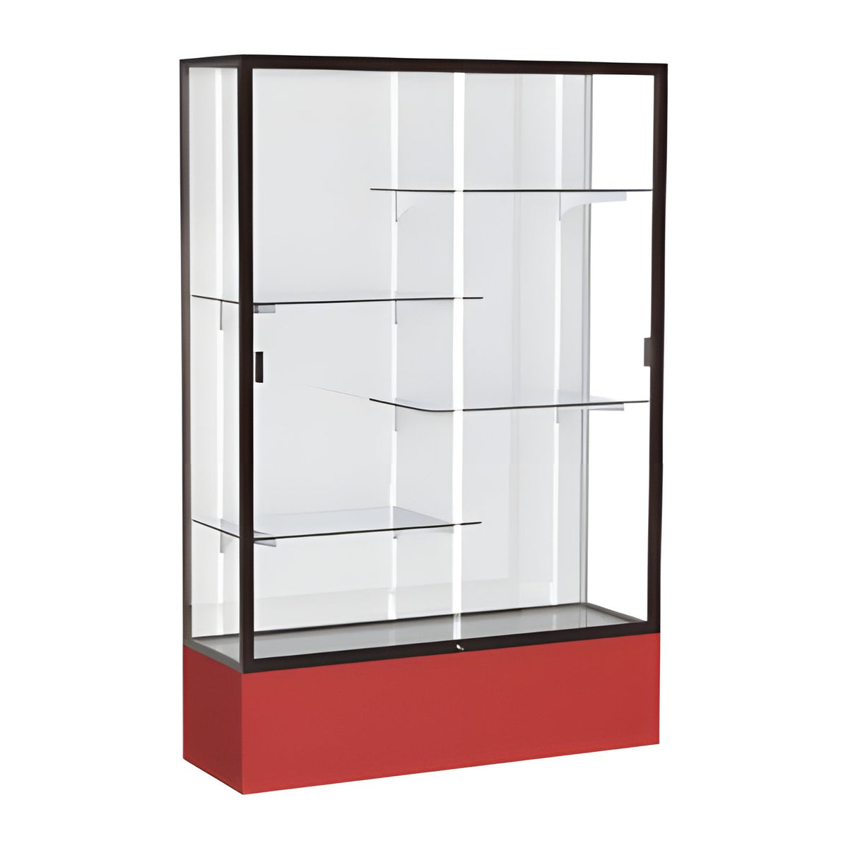 Spirit Red Display Case (Unighted), White Laminate Back w/ Dark Bronze aluminum frame finish, 72"H x 48"W x 16"D