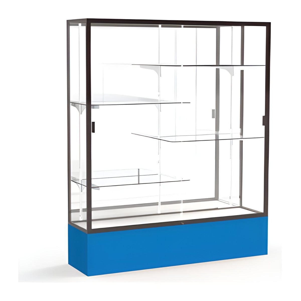 Spirit Royal Blue Display Case (Unighted), Mirror Back w/ Dark Bronze aluminum frame finish, 72"H x 60"W x 16"D