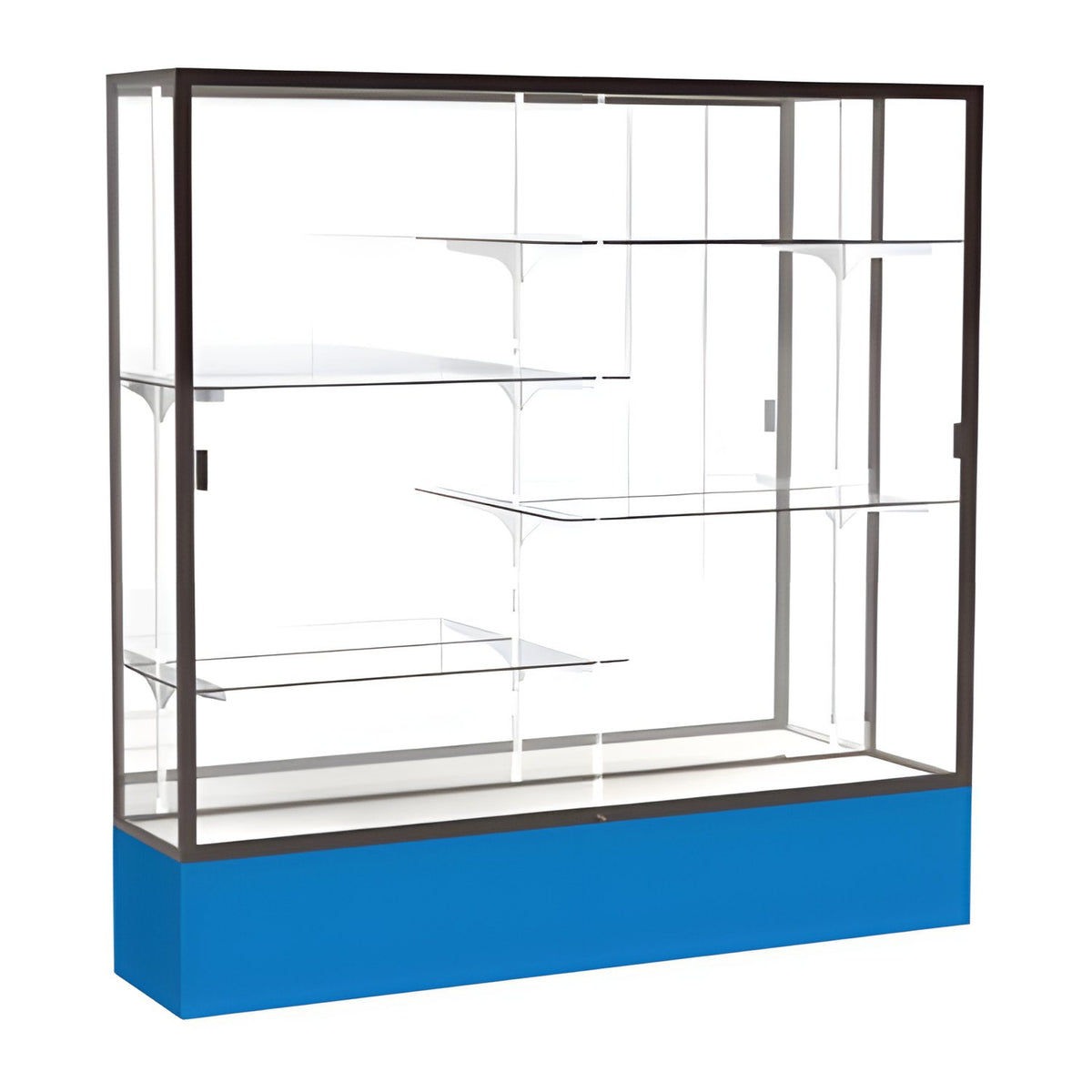Spirit Royal Blue Display Case (Unighted), Mirror Back w/ Dark Bronze aluminum frame finish, 72"H x 72"W x 16"D