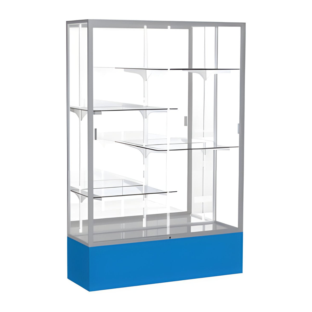 Spirit Royal Blue Display Case (Unighted), Mirror Back w/ Satin Natural aluminum frame finish, 72"H x 48"W x 16"D