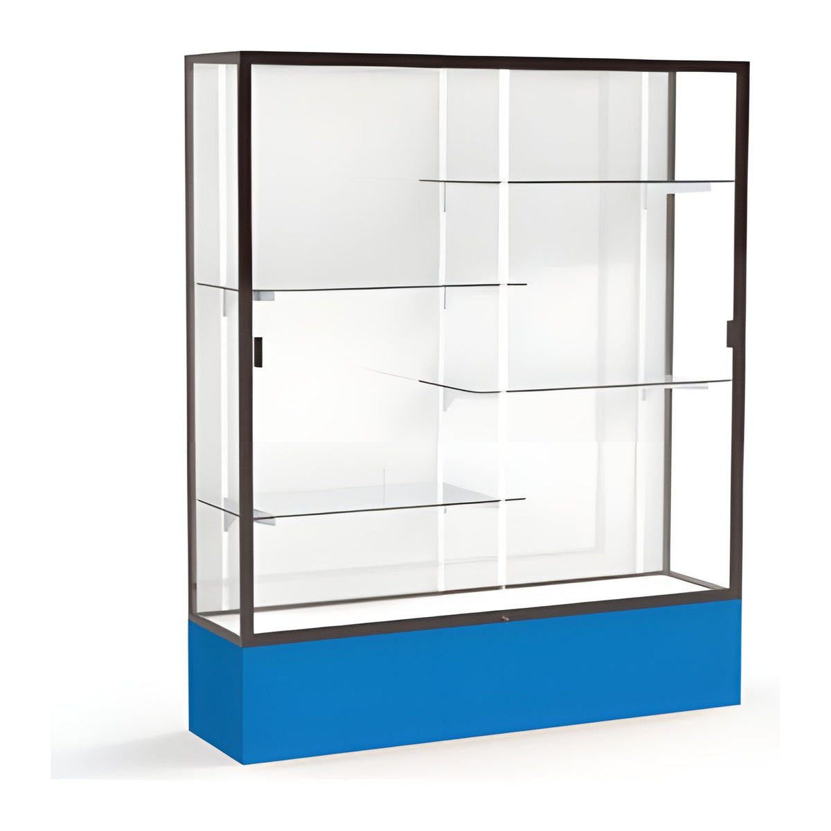 Spirit Royal Blue Display Case (Unighted), Plaque Fabric Back w/ Dark Bronze aluminum frame finish, 72"H x 60"W x 16"D