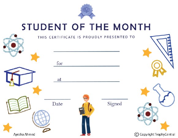 Student of the Month Award Certificate - Free Template - Design 2