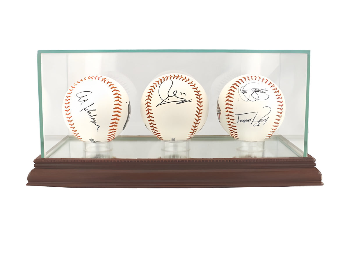 Three Baseball Glass Display Case