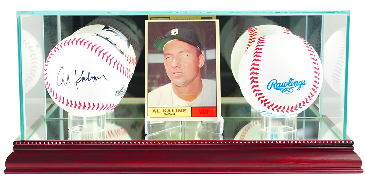 Two Baseball & Card Glass Display Case