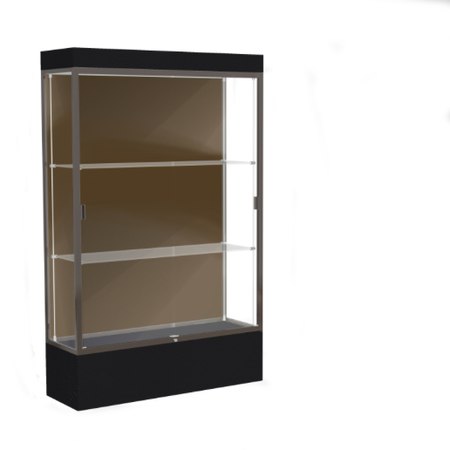 Edge Lighted Floor Display Case, 12" Black Base w/ Chocolate Back and Dark Bronze Aluminum Frame, 76"H x 48"W x 20"D