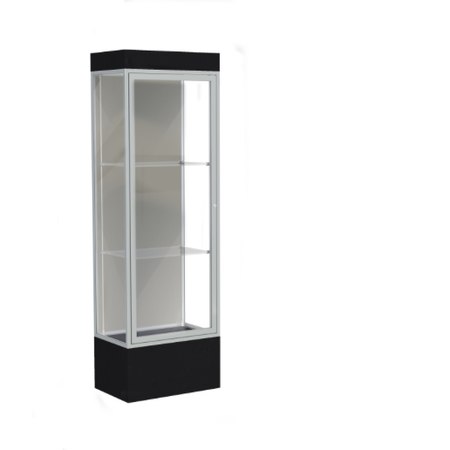 Edge Lighted Floor Display Case, 12" Black Base w/ Harbor Back and Satin Natural Aluminum Frame, 76"H x 24"W x 20"D