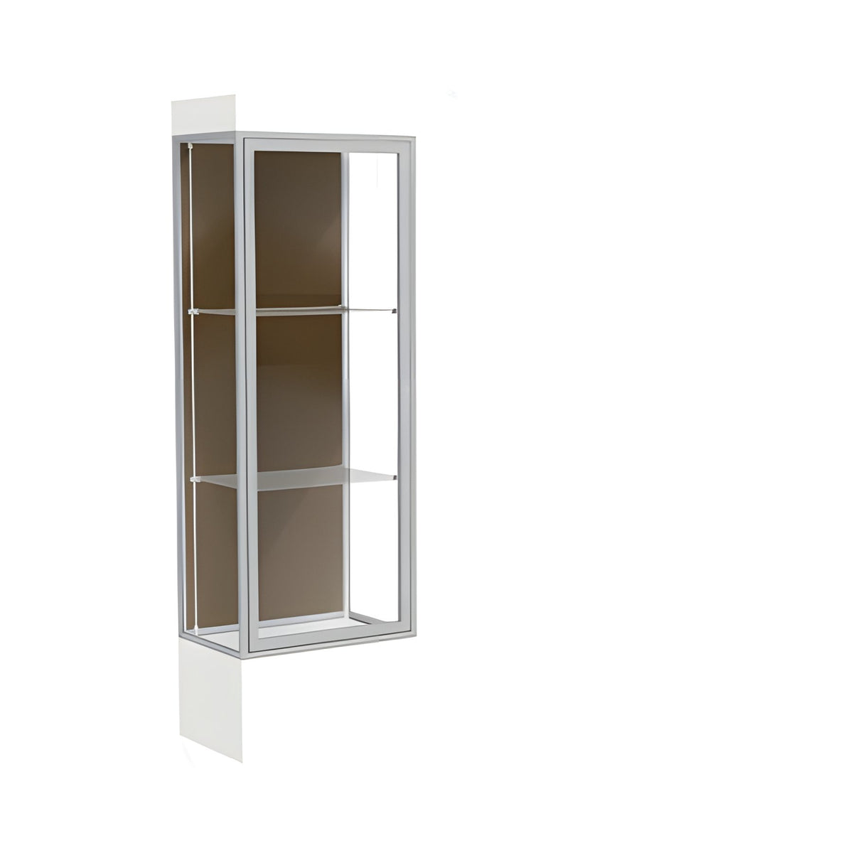 Edge Lighted Floor Display Case, 12" Frosty White Base w/ Chocolate Back and Satin Natural Aluminum Frame, 76"H x 24"W x 20"D