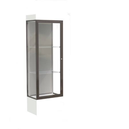 Edge Lighted Floor Display Case, 12" Frosty White Base w/ Harbor Back and Dark Bronze Aluminum Frame, 76"H x 24"W x 20"D