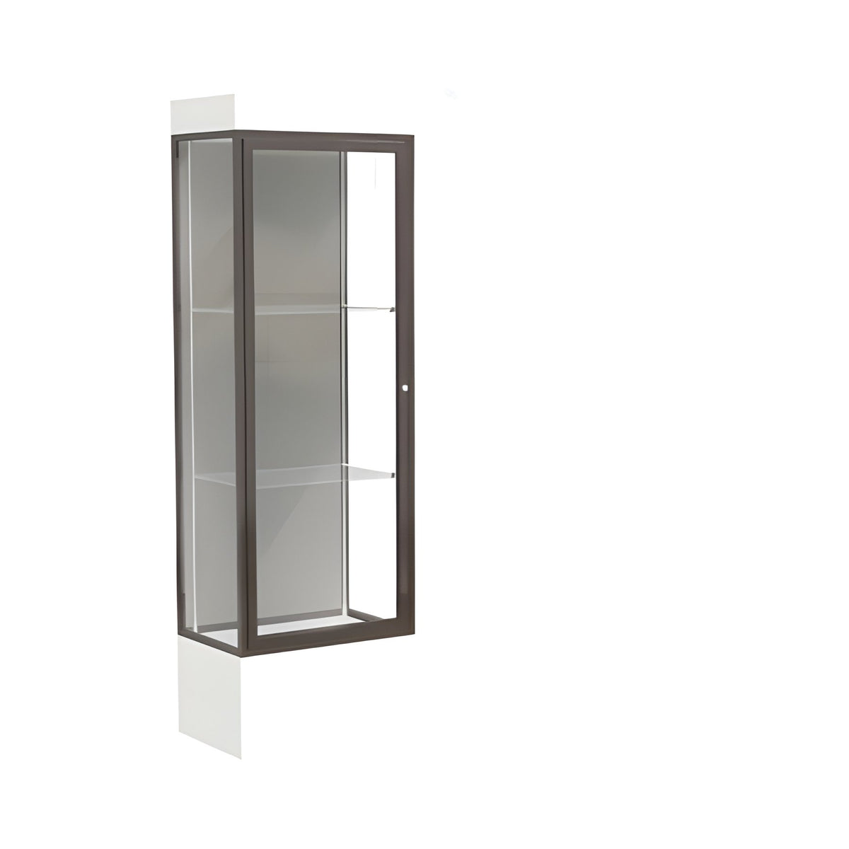 Edge Lighted Floor Display Case, 12" Frosty White Base w/ Harbor Back and Dark Bronze Aluminum Frame, 76"H x 24"W x 20"D