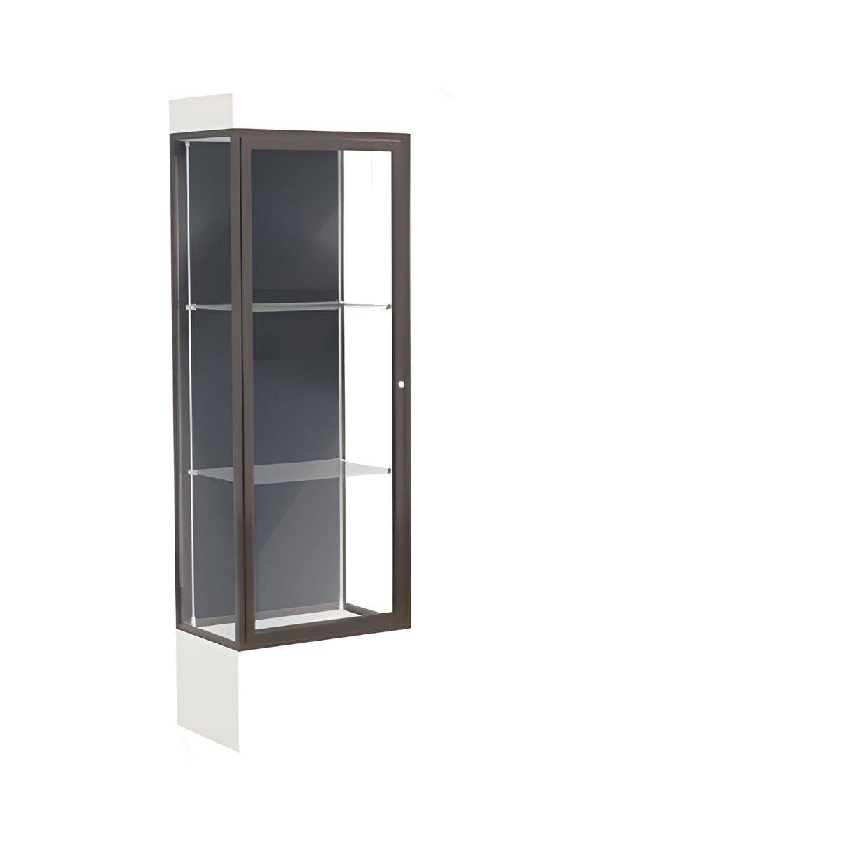 Edge Lighted Floor Display Case, 12" Frosty White Base w/ Slate Back and Dark Bronze Aluminum Frame, 76"H x 24"W x 20"D