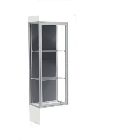Edge Lighted Floor Display Case, 12" Frosty White Base w/ Slate Back and Satin Natural Aluminum Frame, 76"H x 24"W x 20"D