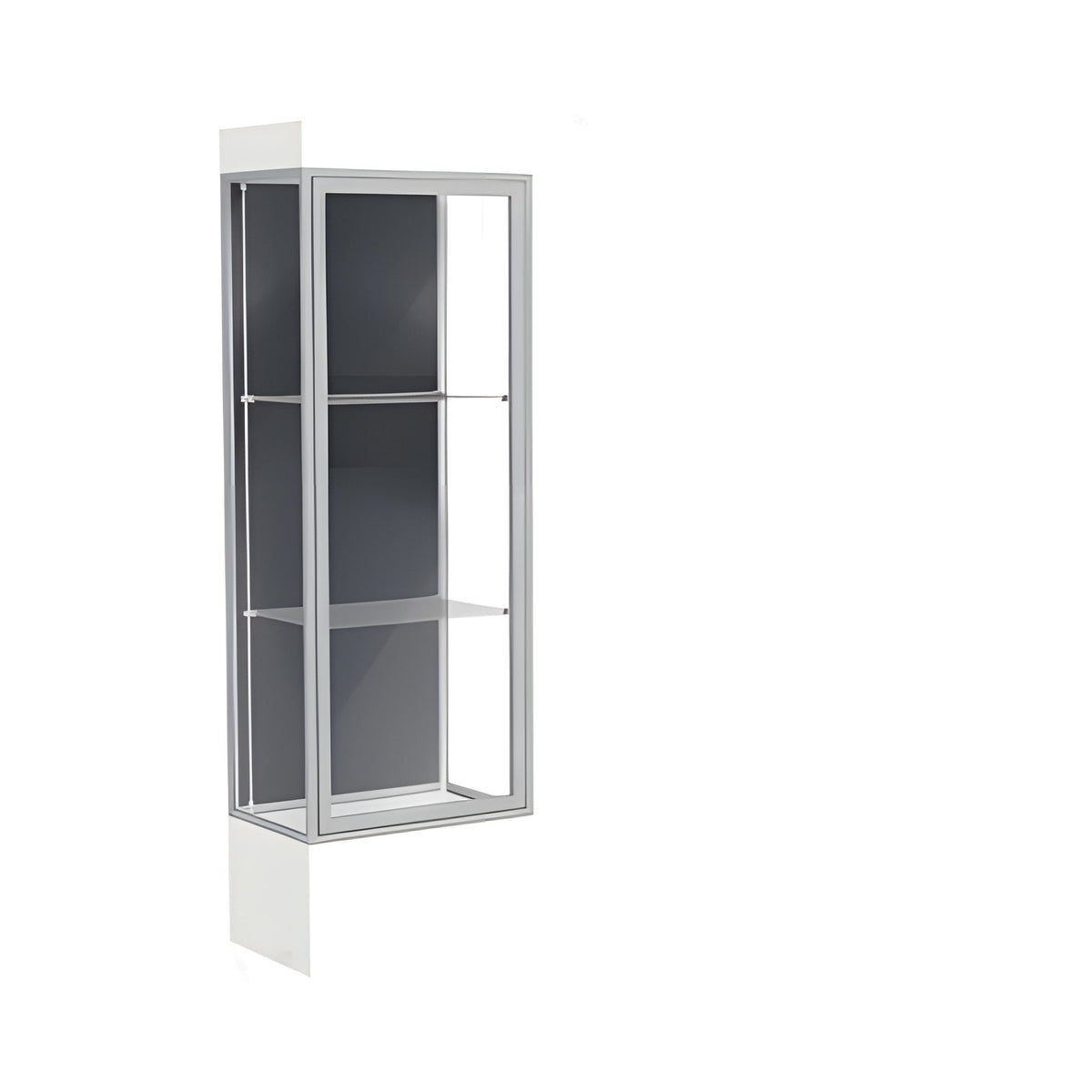 Edge Lighted Floor Display Case, 12" Frosty White Base w/ Slate Back and Satin Natural Aluminum Frame, 76"H x 24"W x 20"D