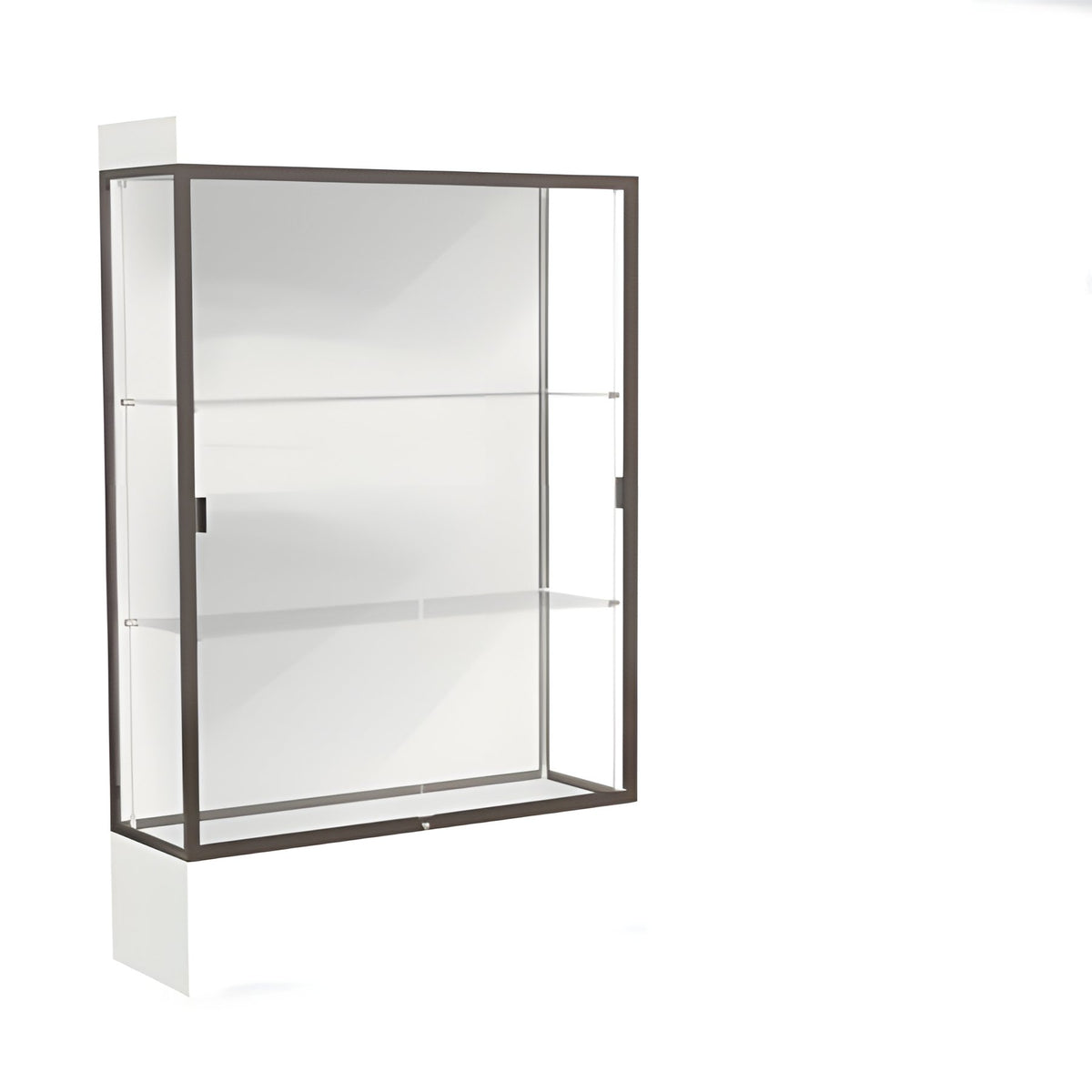 Edge Lighted Floor Display Case, 12" Frosty White Base w/ White Back and Dark Bronze Aluminum Frame, 76"H x 48"W x 20"D