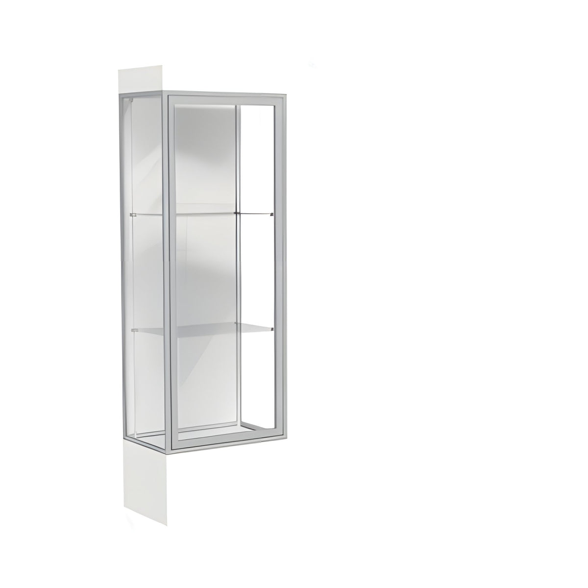 Edge Lighted Floor Display Case, 12" Frosty White Base w/ White Back and Satin Natural Aluminum Frame, 76"H x 24"W x 20"D