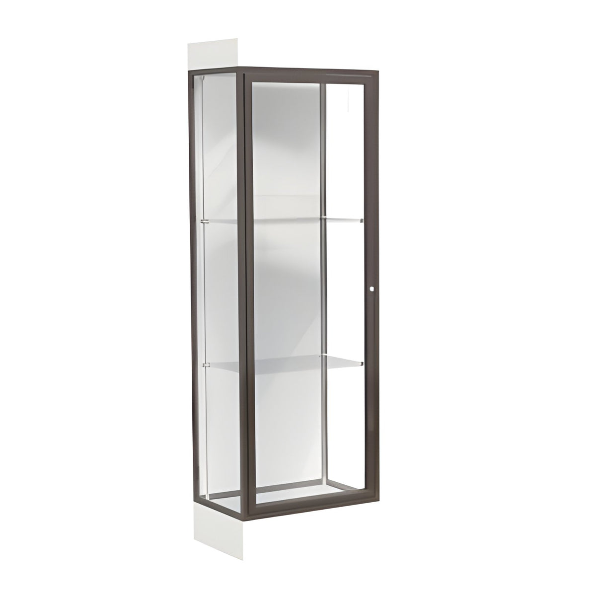 Edge Lighted Floor Display Case, 6" Frosty White Base w/ White Back and Dark Bronze Aluminum Frame, 76"H x 24"W x 20"D