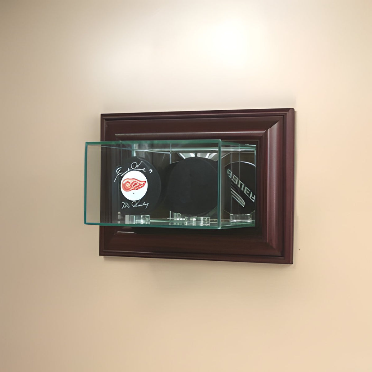 Wall Mounted Double Puck Glass Display Case