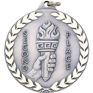 1st, 2nd 3rd Place with Torch - 2 Inch Diamond Cut Edge Medal with Ribbon