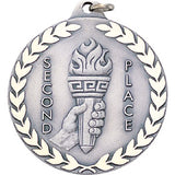 1st, 2nd 3rd Place with Torch - 2 Inch Diamond Cut Edge Medal with Ribbon