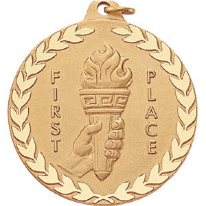1st, 2nd 3rd Place with Torch - 2 Inch Diamond Cut Edge Medal with Ribbon