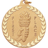 1st, 2nd 3rd Place with Torch - 2 Inch Diamond Cut Edge Medal with Ribbon