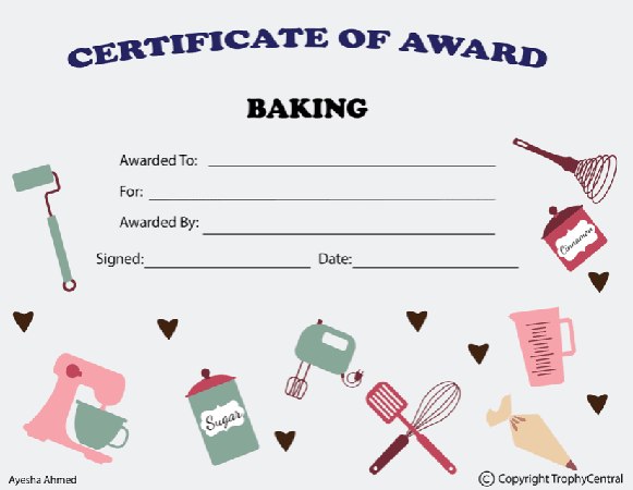 Baking Award Certificate - Style 2 - Free Template