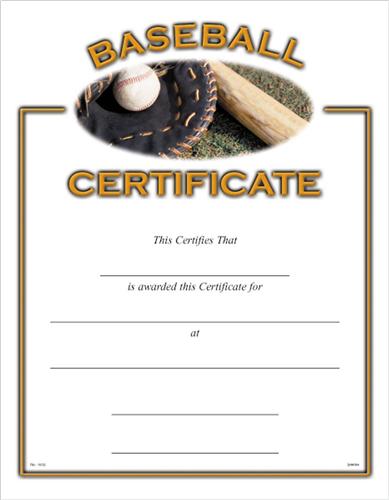 Achievement Baseball Certificate