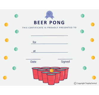 Beer Pong Award Certificate - Free Template