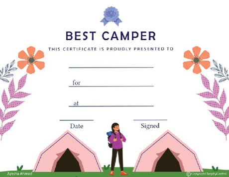 Best Camper Award Certificate (Girl) - Free Template