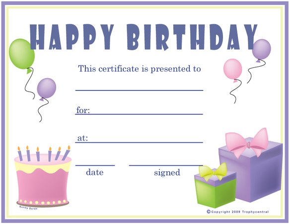 Birthday Award Certificate (Girl) - Free Template