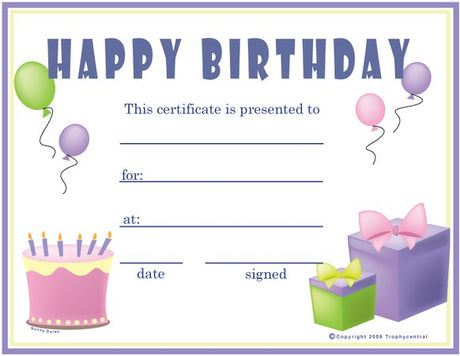 Birthday Award Certificate (Girl) - Free Template