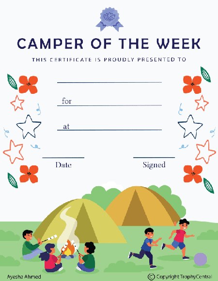 Camper of the Week Award Certificate - Free Template