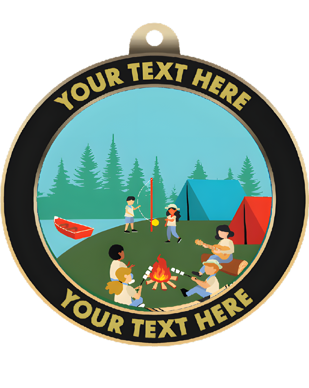 Camping Insert Medal with Personalized Rim