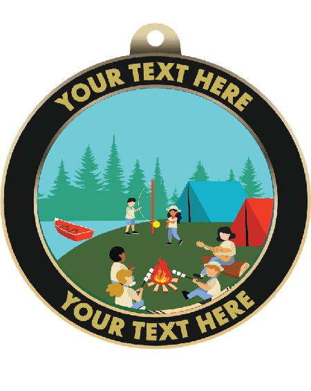 Camping Insert Medal with Personalized Rim