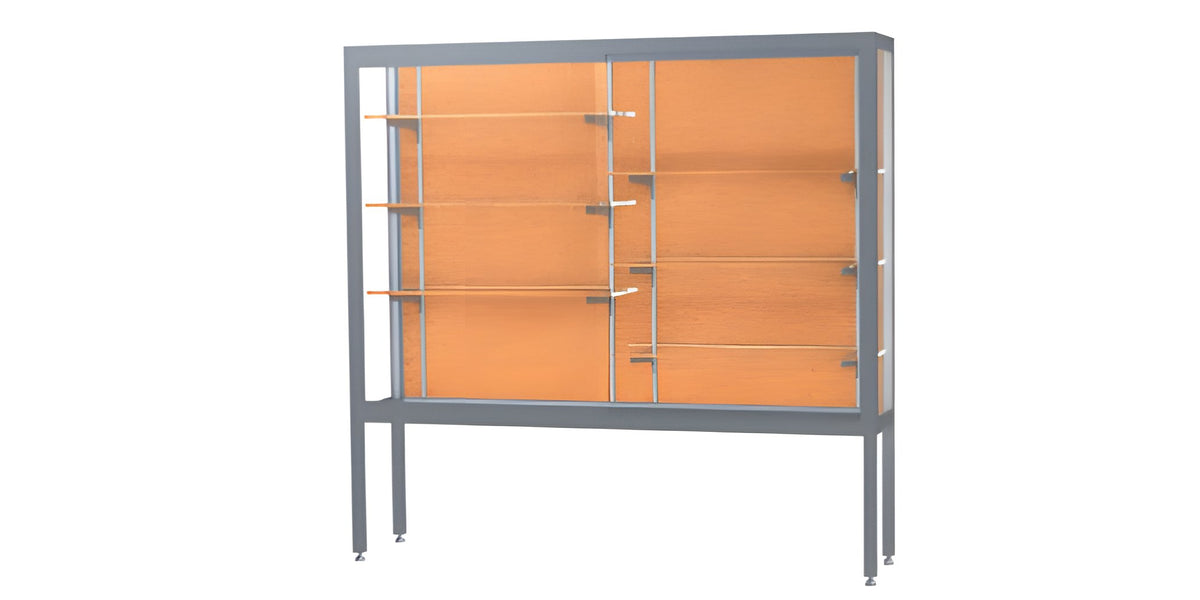 Challenger Aluminum Display Case, Cork Back w/ Satin Natural aluminum frame finish, 66"H x 72"W x 16"D