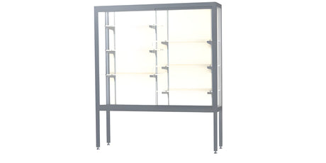 Challenger Aluminum Display Case, Plaque Fabric Back w/ Satin Natural aluminum frame finish, 66"H x 60"W x 16"D