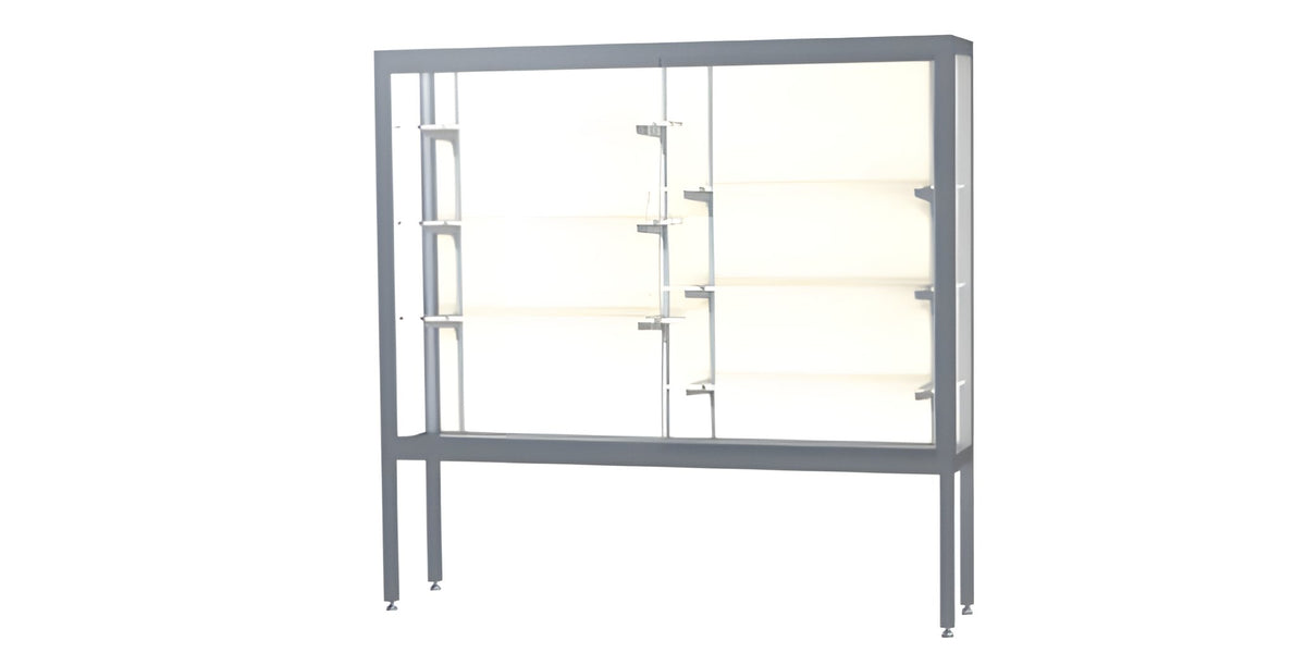 Challenger Aluminum Display Case, Plaque Fabric Back w/ Satin Natural aluminum frame finish, 66"H x 72"W x 16"D