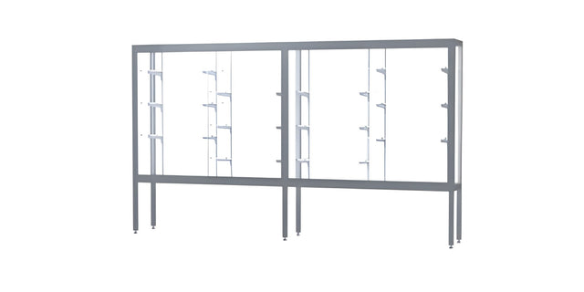 Challenger Aluminum Display Case, White Laminate Back w/ Satin Natural aluminum frame finish, 66"H x 120"W x 16"D