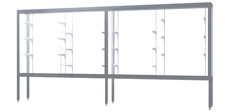 Challenger Aluminum Display Case, White Laminate Back w/ Satin Natural aluminum frame finish, 66"H x 144"W x 16"D