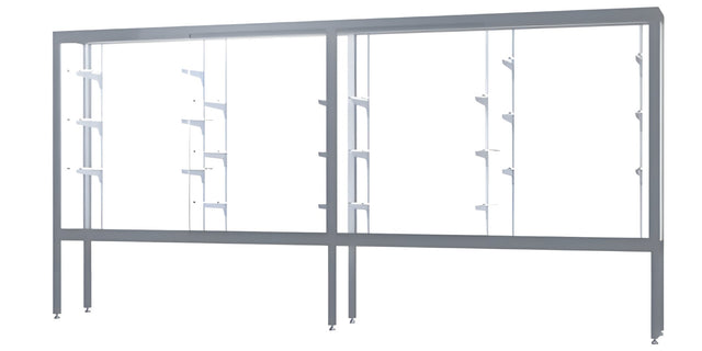 Challenger Aluminum Display Case, White Laminate Back w/ Satin Natural aluminum frame finish, 66"H x 144"W x 16"D
