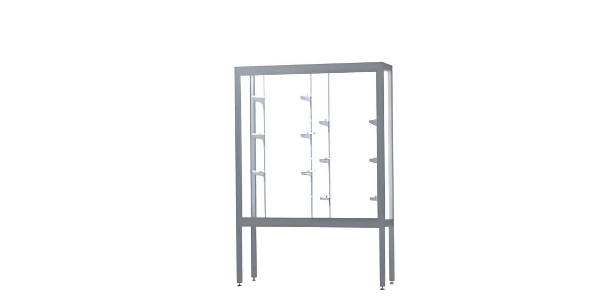 Challenger Aluminum Display Case, White Laminate Back w/ Satin Natural aluminum frame finish, 66"H x 48"W x 16"D