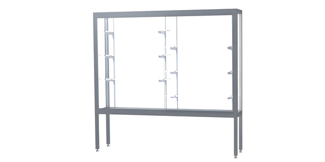 Challenger Aluminum Display Case, White Laminate Back w/ Satin Natural aluminum frame finish, 66"H x 72"W x 16"D