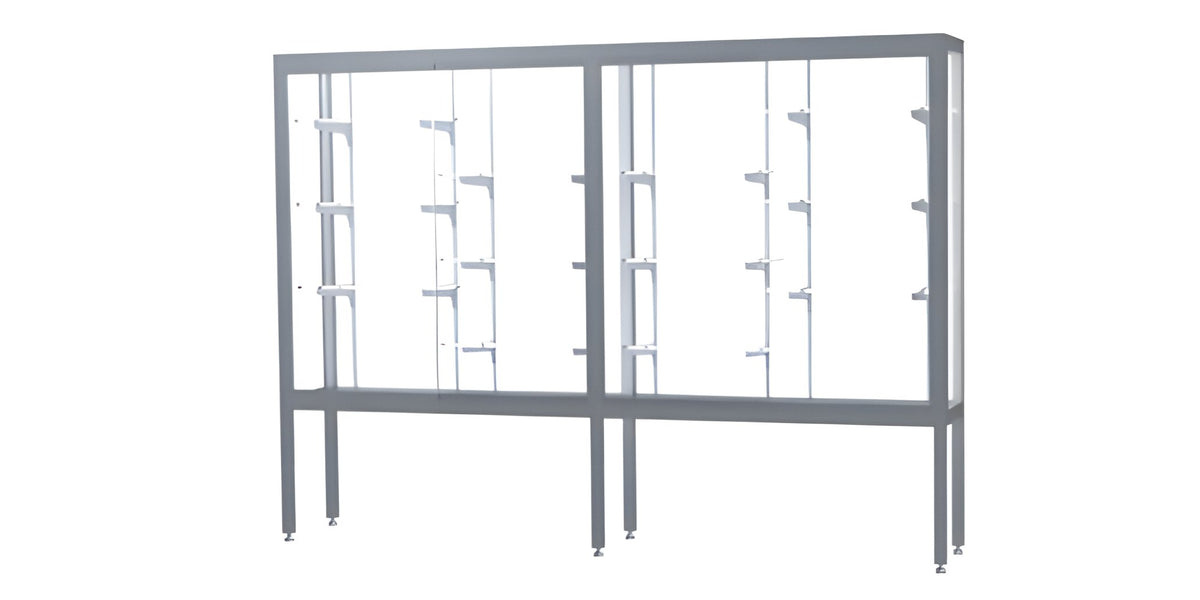 Challenger Aluminum Display Case, White Laminate Back w/ Satin Natural aluminum frame finish, 66"H x 96"W x 16"D