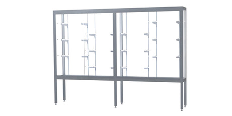Challenger Aluminum Display Case, White Laminate Back w/ Satin Natural aluminum frame finish, 66"H x 96"W x 16"D